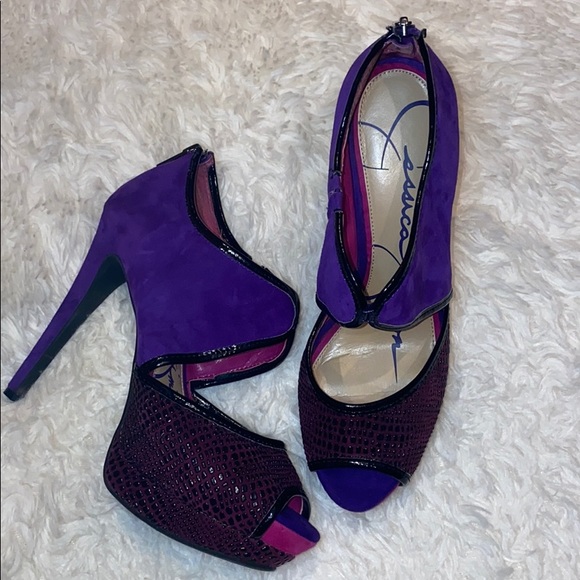 Rockabilly Jessica Simpson Purple & Pink Heels stilettos 8.5 Zip up the back - Picture 2 of 8
